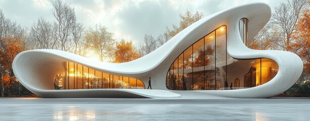Poster - Mockup background for a minimal abstract architecture building with curved walls, curved floors, and white showcase areas.