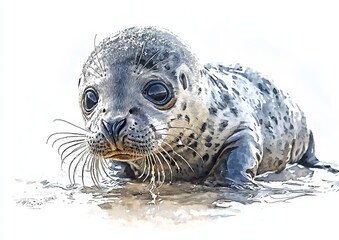 Wall Mural - Blue seal animal mammal, digital paint illustration. Stock image.