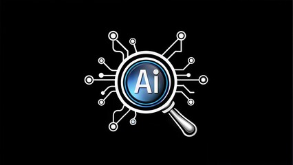 Poster - Artificial Intelligence Concept - AI Magnifying Glass with Circuit Connections on Black Background