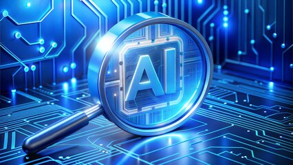 Poster - Magnifying Glass Over AI Circuit Board - Future of Artificial Intelligence Technology