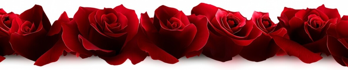 Wall Mural - Red rose flower border on white background. Romantic template for greeting cards, banners, posters for Valentine's Day, Mother's Day, and Women's Day.