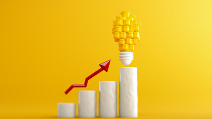 Poster - A creative visualization of financial growth features a bar graph with an upward trend line, topped by a light bulb symbolizing innovative ideas, set against a bright yellow background