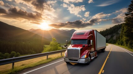 a large truck driving on a wide highway under a clear blue sky,