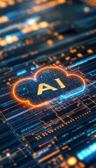 Poster - AI Cloud Computing Representing Artificial Intelligence on a Futuristic Circuit Board Design.