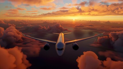 The airplane at sunset