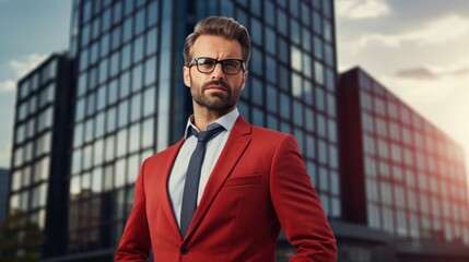 Wall Mural - A stylish male engineer wearing a blazer and holding a pair of glasses, 