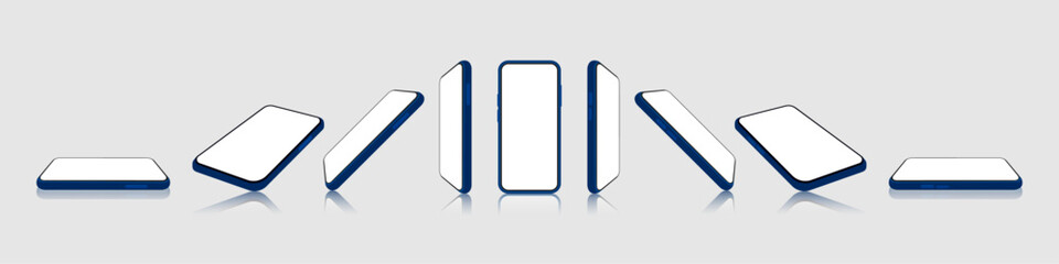 Poster - 3D Smartphone Mockup. Multiple Angles and Screen. Front, perspective side view template. Vector.