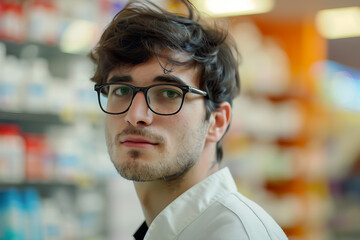 Wall Mural - Photo of attractive male pharmacist working in a pharmacy generative AI