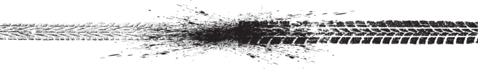 Aufkleber - Vector Print Textured Tire Track . Design Element . Car tread silhouette . Mud splash grunge texture