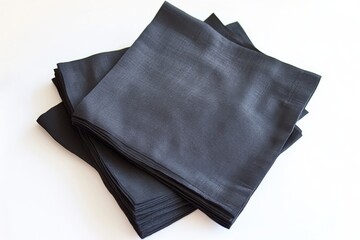 Mockup of black paper napkins isolated on white background. 3D rendering.