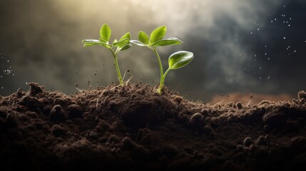 Wall Mural - fresh green sprout growing through a layer of soil,
