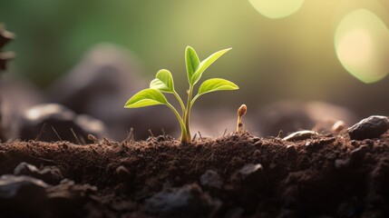 Wall Mural - fresh green sprout growing through a layer of soil,