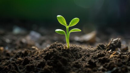 Wall Mural - fresh green sprout growing through a layer of soil,