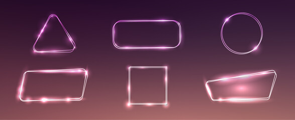 Poster - Set of neon double frames with shining effects