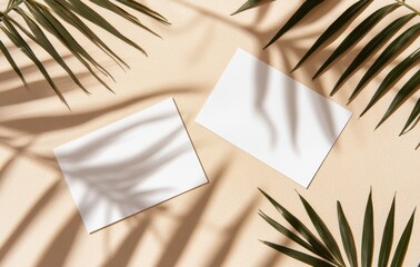 Poster - white empty card for 3d rendering with two vertical postcard mockups on a neutral background with ov