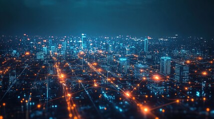 Poster - Smart city and communication wireless network 5G. Rounded abstract cityscape network connection, internet and global connection concept. copy space for text.