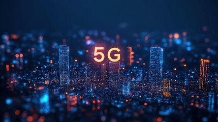 Poster - Smart city and communication wireless network 5G. Rounded abstract cityscape network connection, internet and global connection concept. copy space for text.