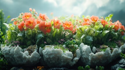 Wall Mural - Blooming Garden with Cloudy Sky