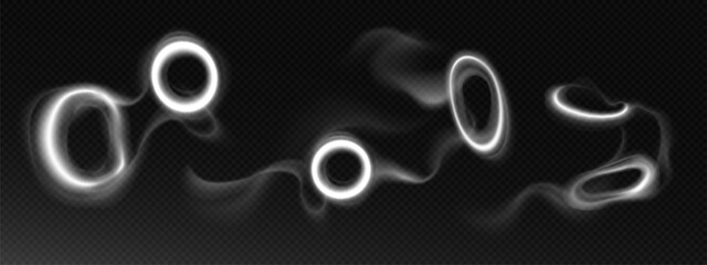 Wall Mural - smoke rings set isolated on transparent background. vector realistic illustration of cigarette steam