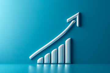 Poster - A minimalist growth chart shows ascending bars and an upward arrow against a soft blue backdrop, symbolizing progress and achievement in financial metrics