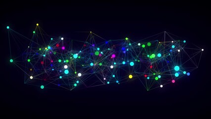 Poster - Business futuristic backdrop. Network connection structure cyberspace with moving particles. Big data visualization. Abstract cyber security background. 3D rendering.