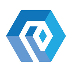Poster - this is a simple flat logo of letter p on a hexagonal shape in blue color