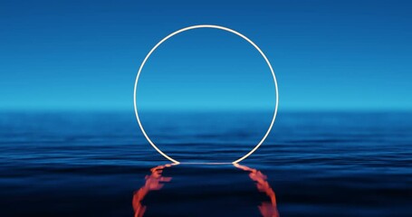 Wall Mural - wave sea beach with light circle and sunset sky abstract background. nature summer and product prese