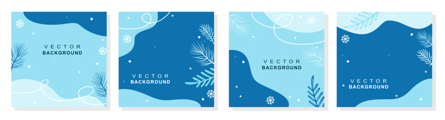 set of universal art templates. christmas social media post with christmas tree, snowflakes and wint