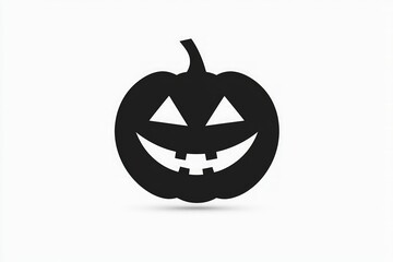 Wall Mural - Minimalist pumpkin face icon with a cheerful expression, black vector design on a white background.