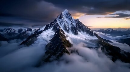 Wall Mural - Majestic Mountain Peak at Sunrise with Dramatic Light on Rocky Summit, Ideal for Text Overlays