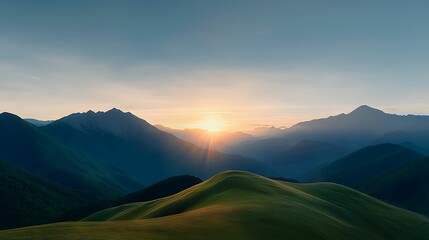 Wall Mural - Majestic Sunrise Over Mountain Range with Long Shadows and Copy Space