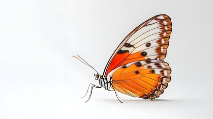 Butterfly on a pure white background. A close-up image of a vibrant orange and black butterfly.