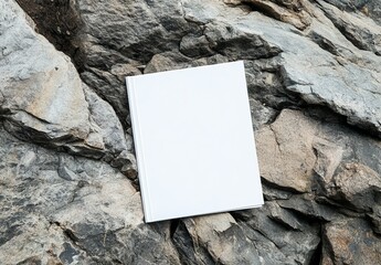Poster - 0: Blank book model on rocks in the sand, notebook mockup, mockup on nature background, 3: Notebook mockup