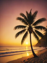 Canvas Print - palm tree at the summer sunset vacation beach