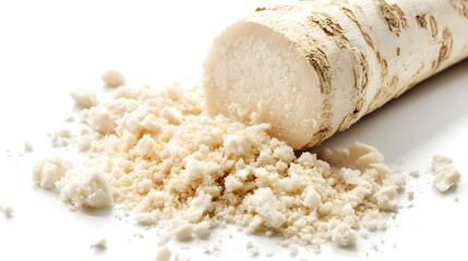 horseradish spice ingredient on a white backgro. Horseradish spice ingredient on a white backgroundready for cooking with. A fresh horseradish root wi