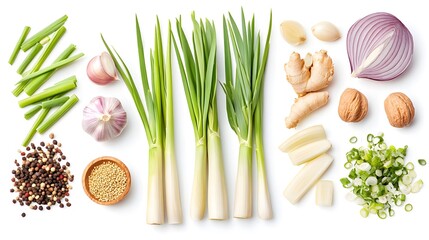 lemongrass spice ingredient on a white backgrou. Lemongrass spice ingredient on a white backgroundready for cooking with. A vibrant assortment of fres