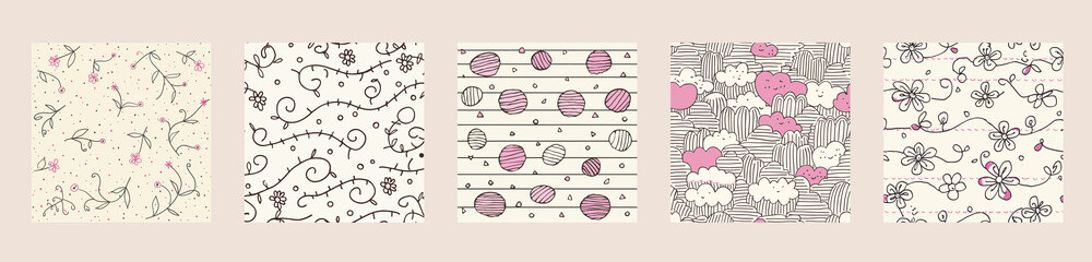 flower doodle brush seamless pattern. sketch hand drawn spring floral plant. vector illustration .