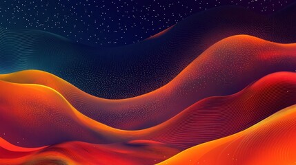 Wall Mural - abstract flowing waves of red and blue with glowing particles and stars generative ai
