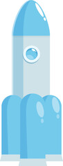 Poster - Cartoon illustration of a blue rocket ship standing on a launch pad ready for take off