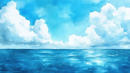 Naklejka na meble Watercolor illustration of a serene blue ocean