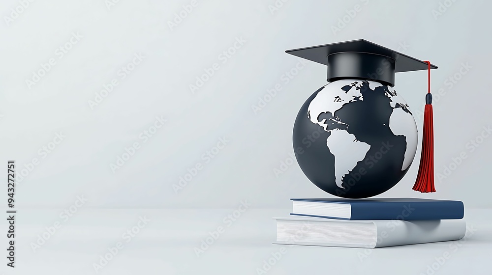 Global Education Concept - Graduation Cap on Globe with Books, Copy ...