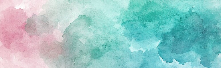 Fototapete - Watercolor illustration featuring an abstract gradient background with a blend of green blue cyan and pink hues Includes empty or blank space suitable for background use