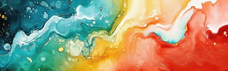 Poster - Watercolor geometric abstract art with marbling effects in vibrant colors ideal for contemporary design in various settings