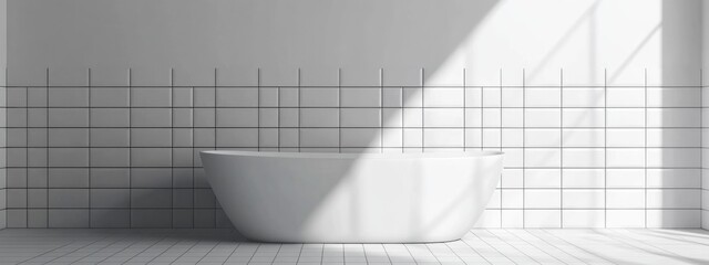 Fototapete - 3D rendering of a white tile bathroom background