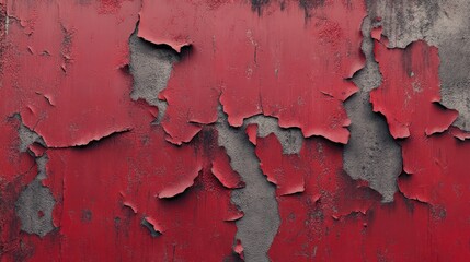 Poster - 3D rendering of an aged cement wall featuring red peeling paint
