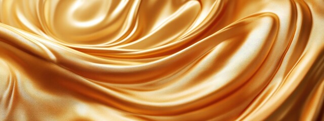 Poster - 3D rendering of a swirling gold silk texture in close up showcasing the entire background