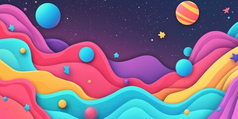 Poster - Horizontal wide beautiful abstract space illustration 3D cartoon rendering template for kitchen panel
