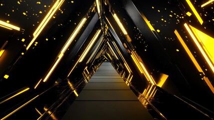 Poster - 3D rendering of a futuristic background featuring black and yellow geometric shapes