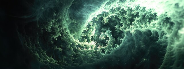 Leinwandbilder - Abstract motion grey and green fractal on black background in a 3D cartoon rendering