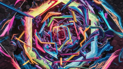 Poster - Abstract hexagon background with dynamic lines and shapes.